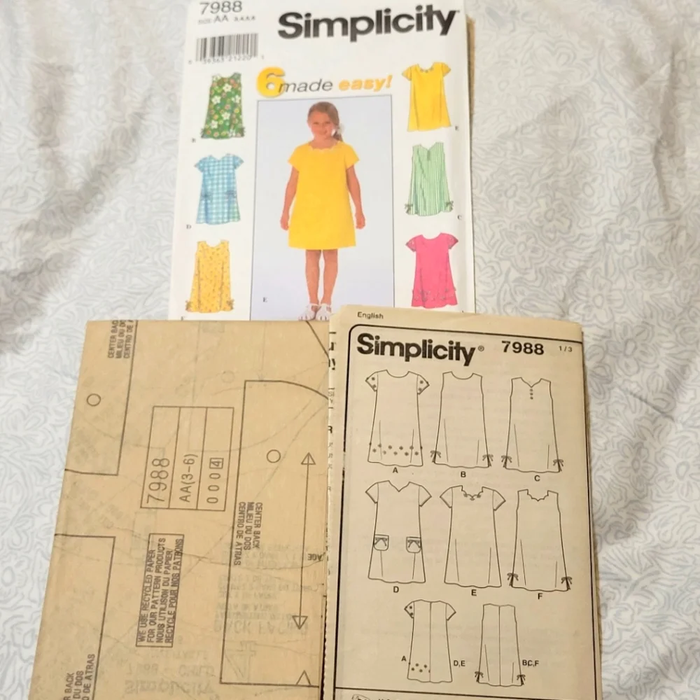 Simplicity 7150 & 7988 Girl's Dress, Top, Capris, Shorts, Bag Pattern - NWOT